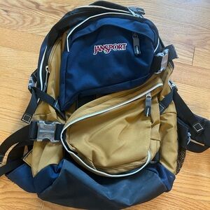 Vintage 90s Jansport Rubber Bottom Backpack and Fanny pack Y2K Blue Gold